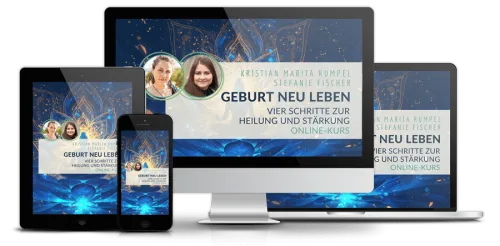 Responsive Mockup des Online-Kurses Geburt neu leben auf Desktop, Tablet und Handy