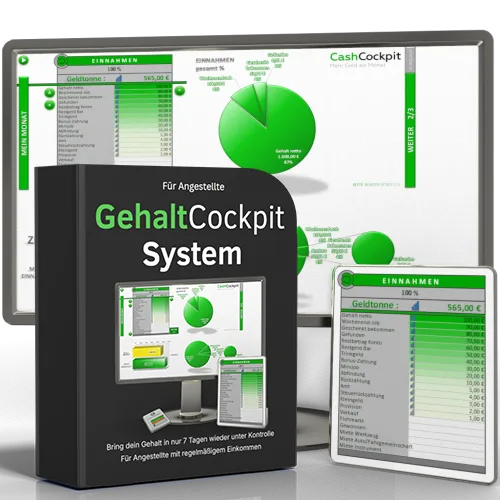 GehaltCockpit System Produktpaket mit Exceltool Screenshots und grünen Diagrammen