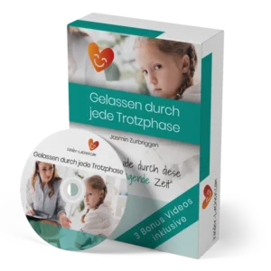 Produktbox des Videokurses Gelassen durch jede Trotzphase mit DVD und Kursmaterial von Jasmin Zurbriggen
