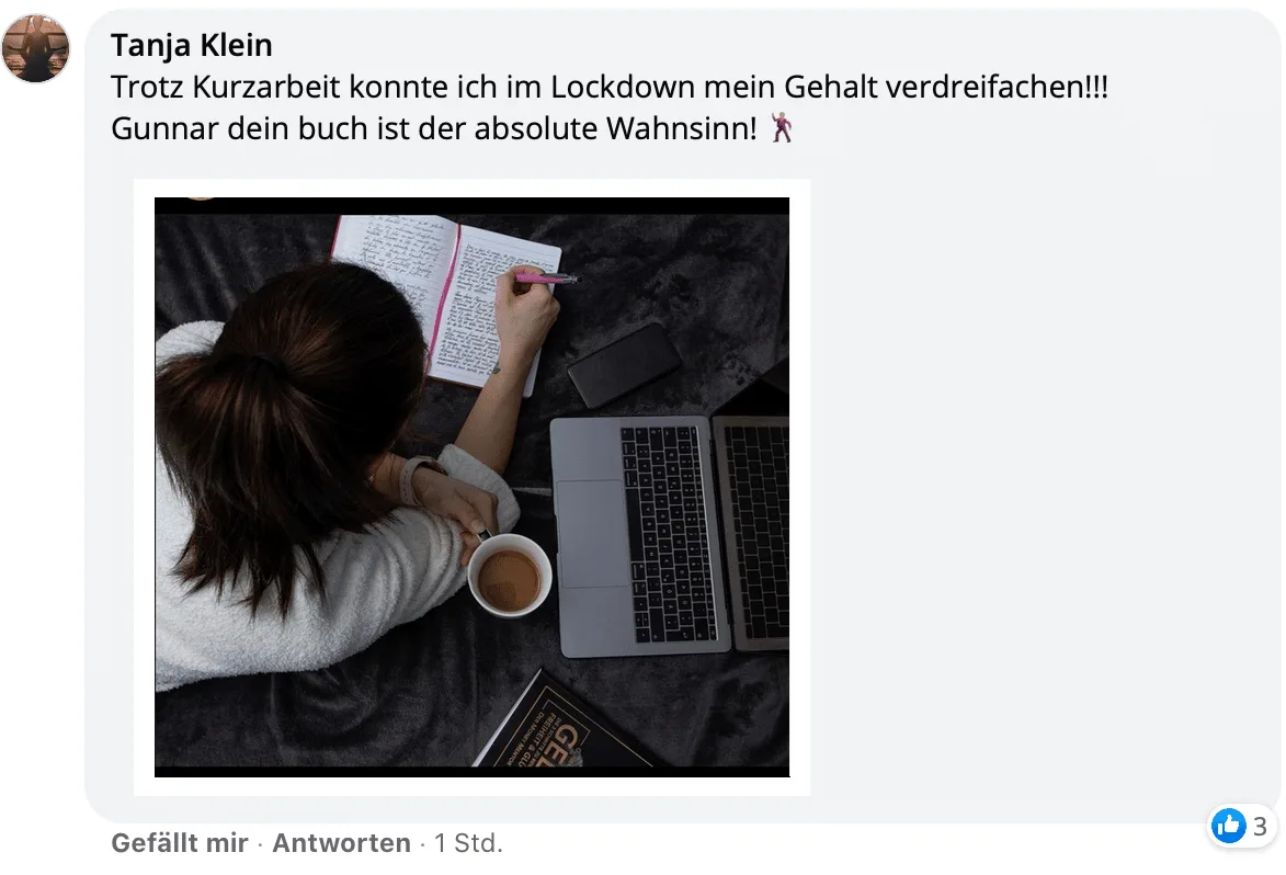 Kundenstimme von Tanja Klein mit Foto beim Lernen während Lockdown
