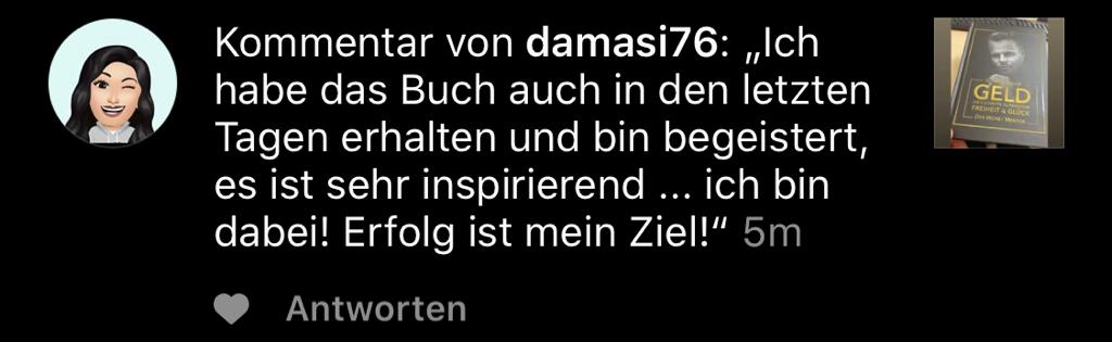 Kommentar von damasi76 über inspirierendes Buch mit Foto des Covers