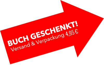Roter Pfeil mit Text Buch geschenkt Versand & Verpackung 4,95 Euro