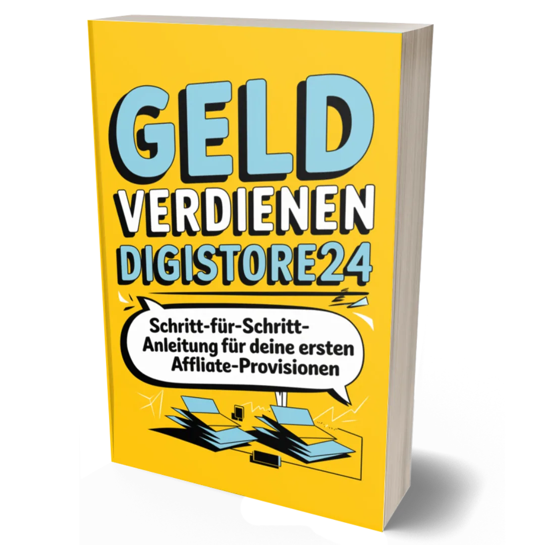 E-Book Cover Geld verdienen mit Digistore24 von Michael Kotzur mit gelber Hintergrund und blauer Schrift