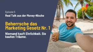 Mann am Strand mit Getränk, Palmen und Hängematte, Episode 5 Real Talk aus der Money-Nische