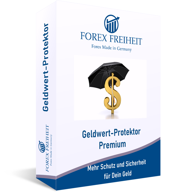 Geldwert-Protektor Premium Produktbox mit Regenschirm und Dollarsymbol Detailansicht