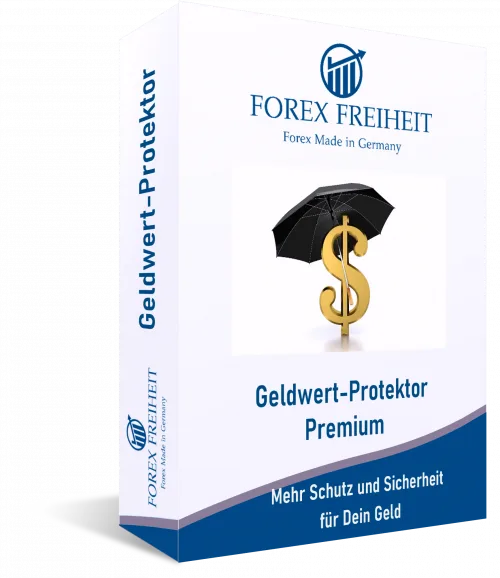Geldwert-Protektor Premium Produktbox mit Regenschirm und Dollarsymbol