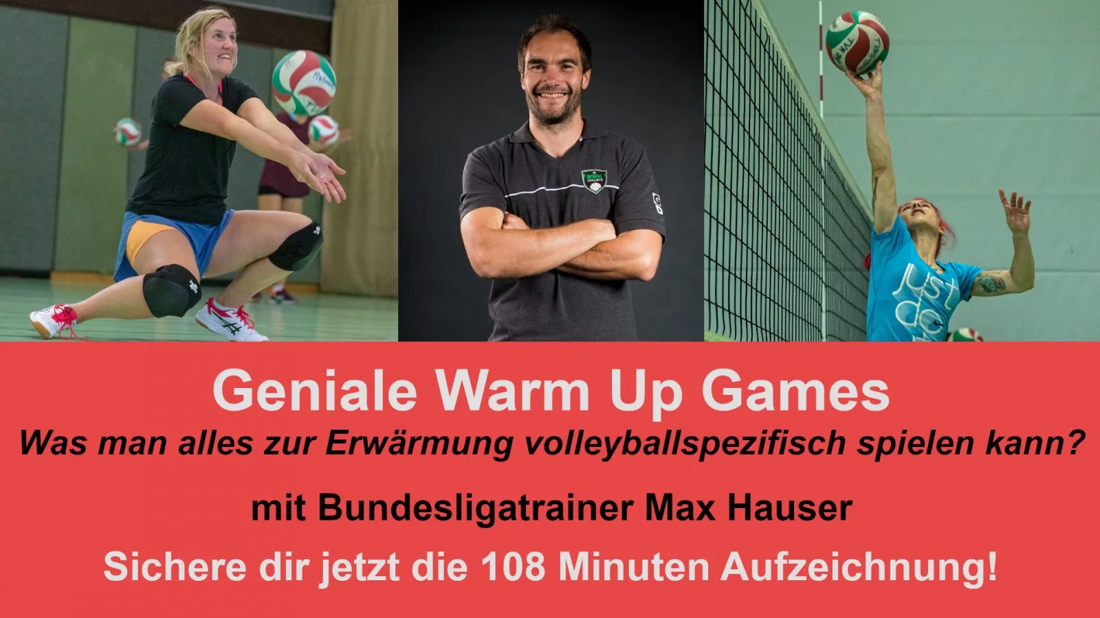 Hero-Banner mit Volleyball-Spielern und Max Hauser: Geniale Warm Up Games