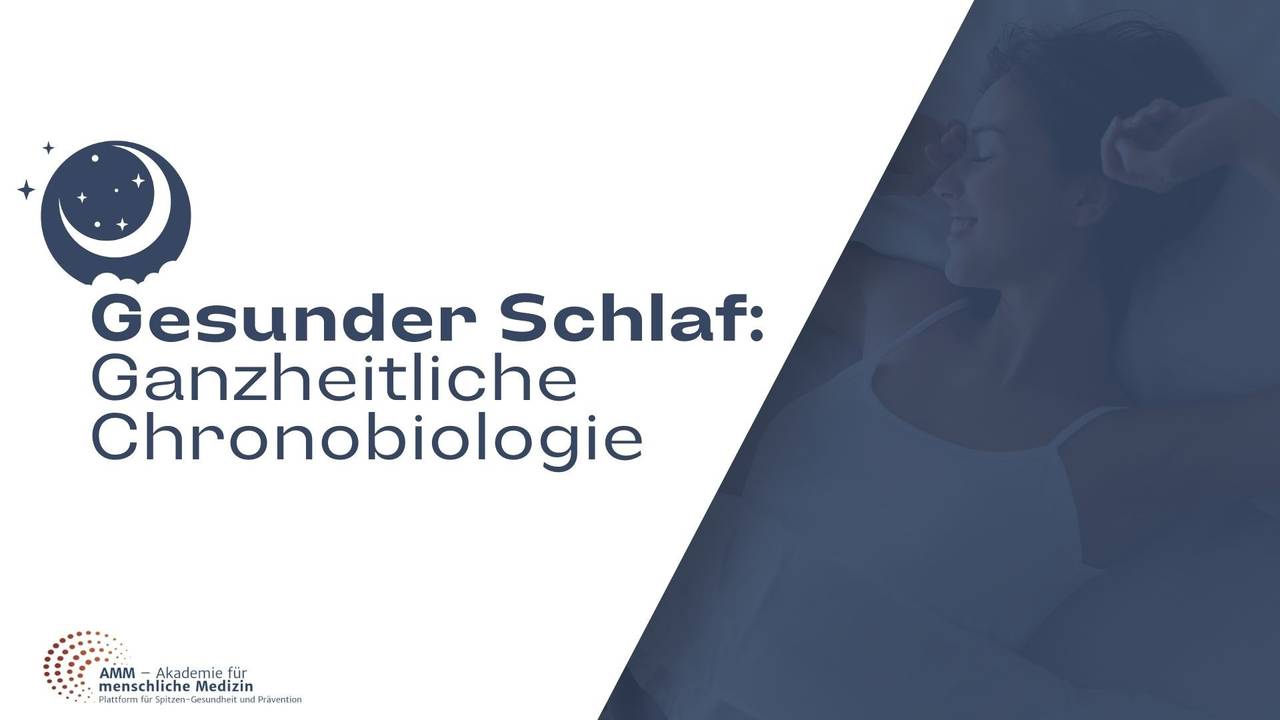 Banner Gesunder Schlaf: Ganzheitliche Chronobiologie mit Mond-Icon und AMM-Logo