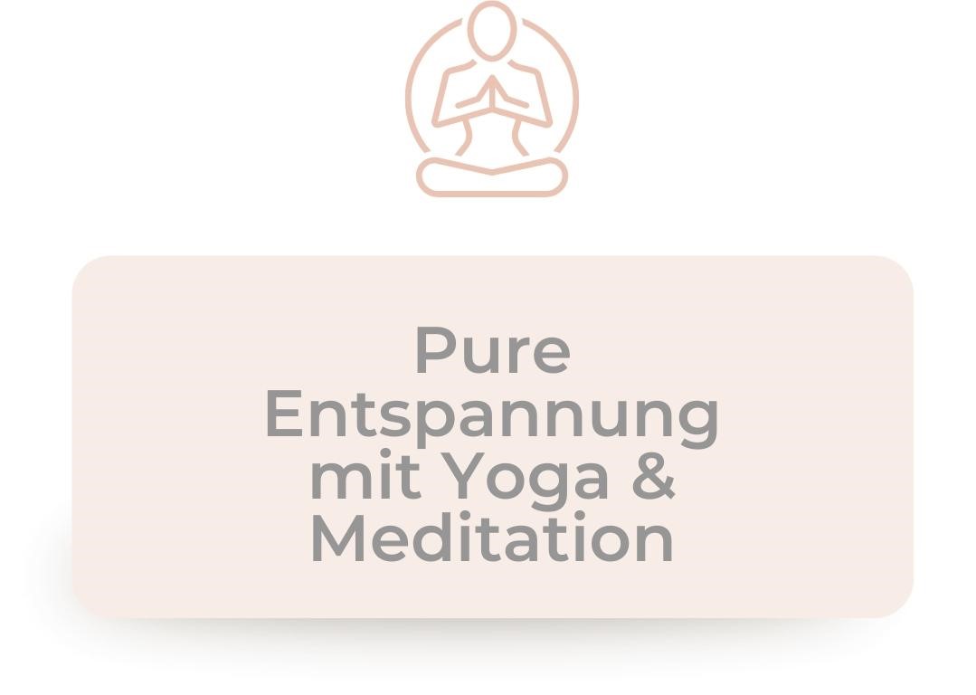 Icon einer meditierenden Person im Kreis mit beigem Hintergrund und Überschrift