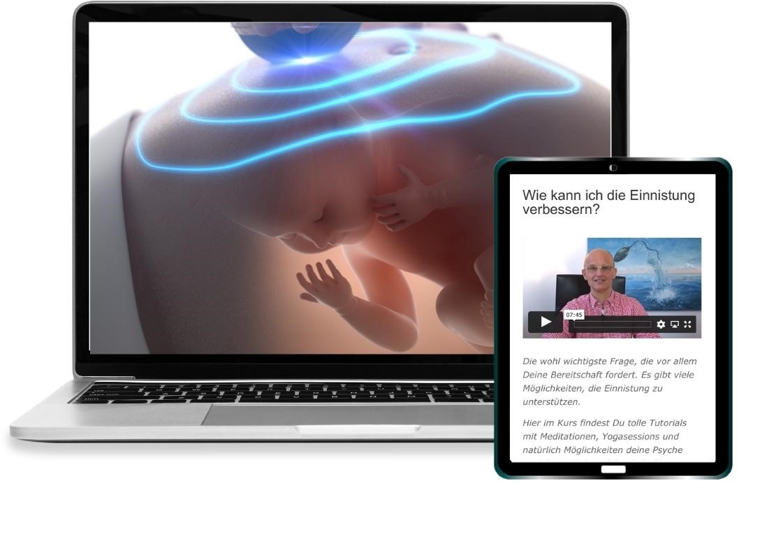 Laptop und Tablet mit Kursinhalt - Embryo-Visualisierung und Video-Tutorial zur Einnistung