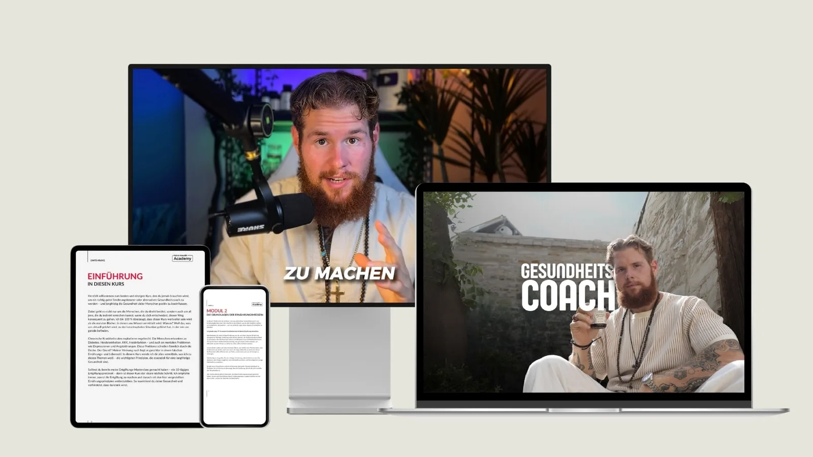 Produktmockup Gesundheitscoach Masterclass Videokurs von Fabian Kowallik in Beige