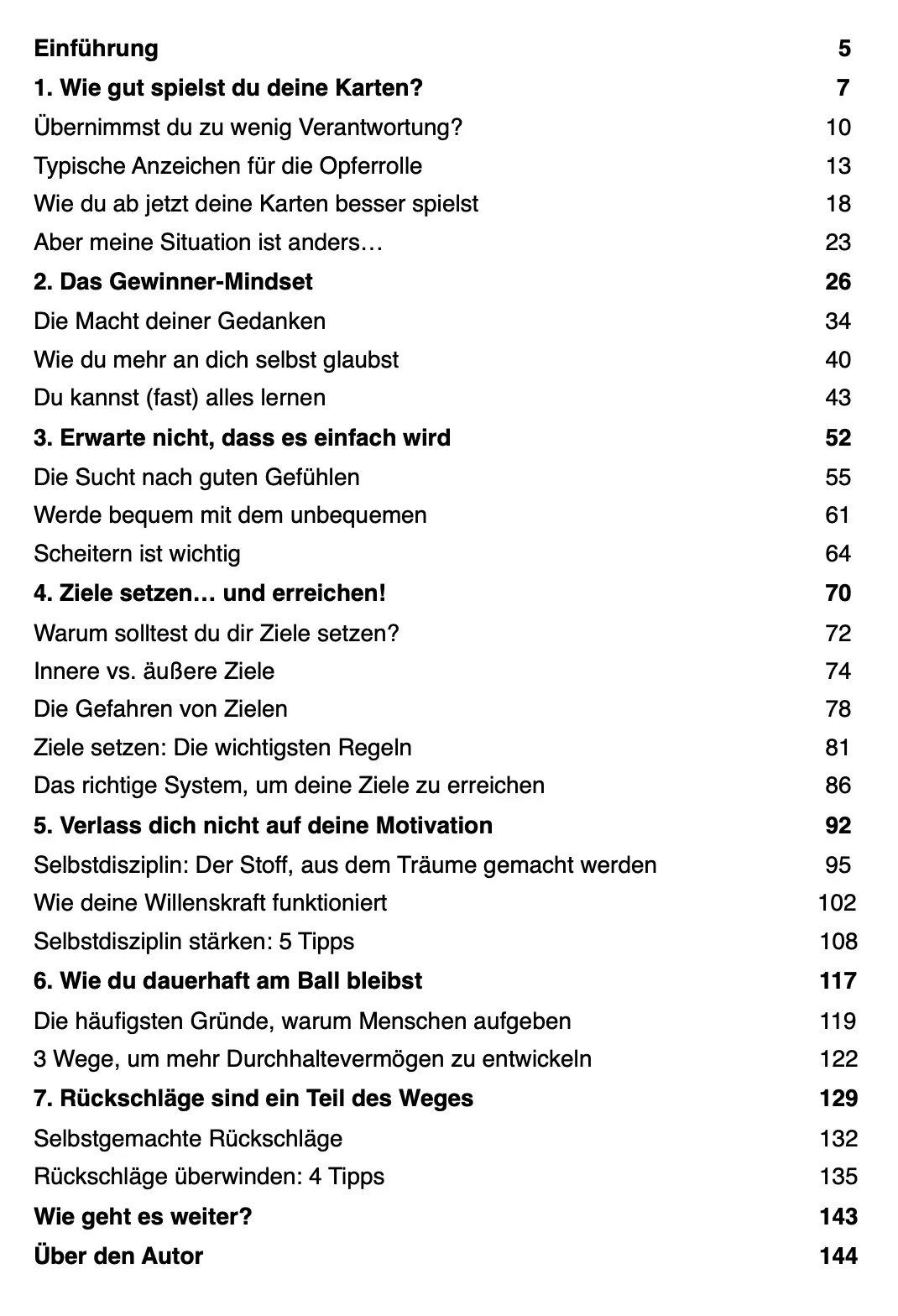 Inhaltsverzeichnis des Buches Gewinner denken anders
