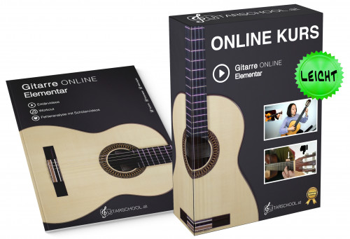 DVD-Hülle und Produktbox Gitarre Online Elementar mit Akustikgitarre