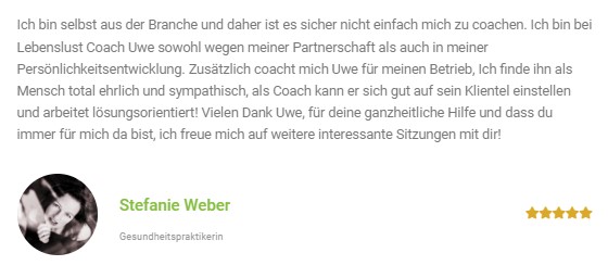 Kundenbewertung von Stefanie Weber mit 5 Sternen, Porträt und Textreview