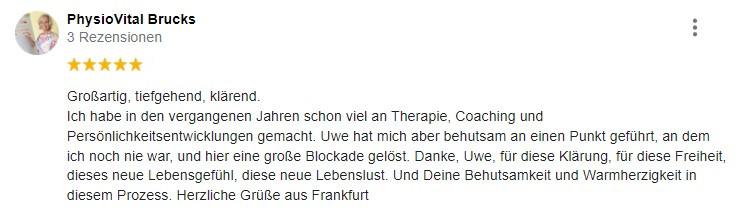 Kundenbewertung von PhysioVital Brucks mit 5 Sternen und Textreview