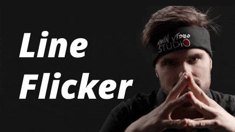 Line Flicker Effekt mit weißem Text auf schwarzem Hintergrund und Portraitfoto