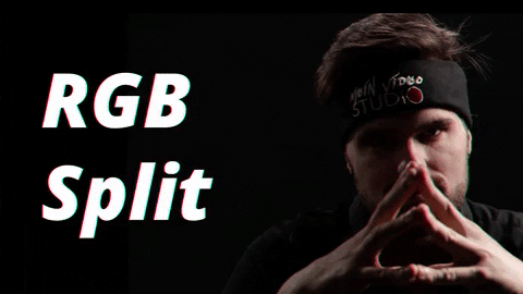 RGB Split Effekt mit weißem Text auf dunklem Hintergrund mit Farbverzerrung