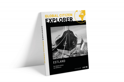 Global Citizen Explorer Estland Mockup mit schwarzweißem Bootscover