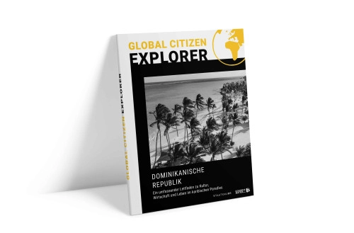 Global Citizen Explorer Dominikanische Republik Cover-Mockup, Buch mit Palmen-Fotografie und deutschem Titel