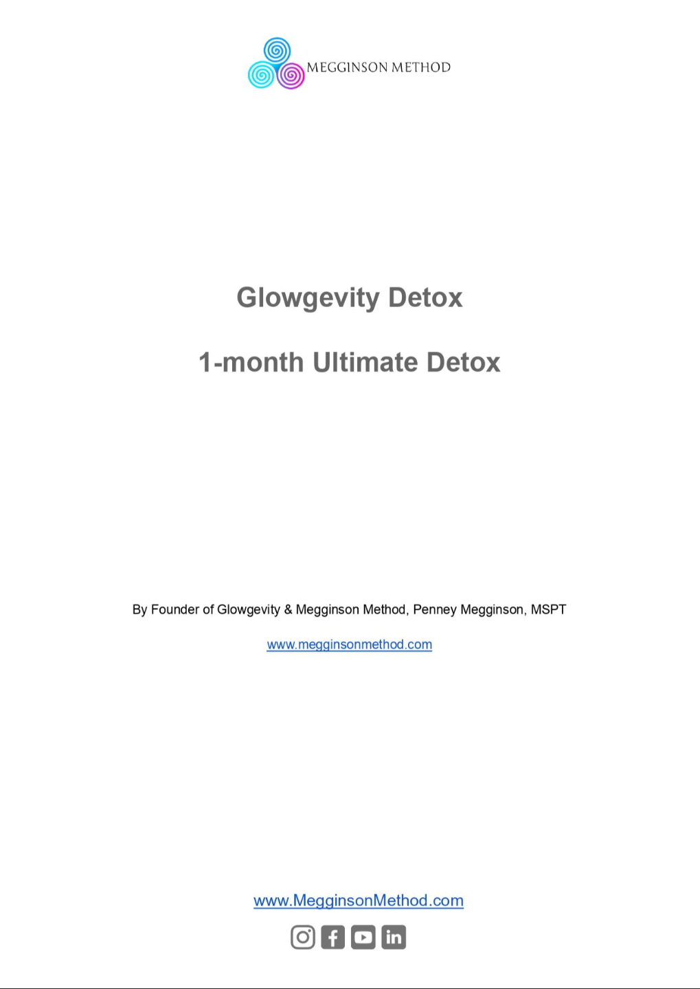 Glowgevity Detox 1-Month Ultimate Detox E-Book Cover mit Megginson Method Logo