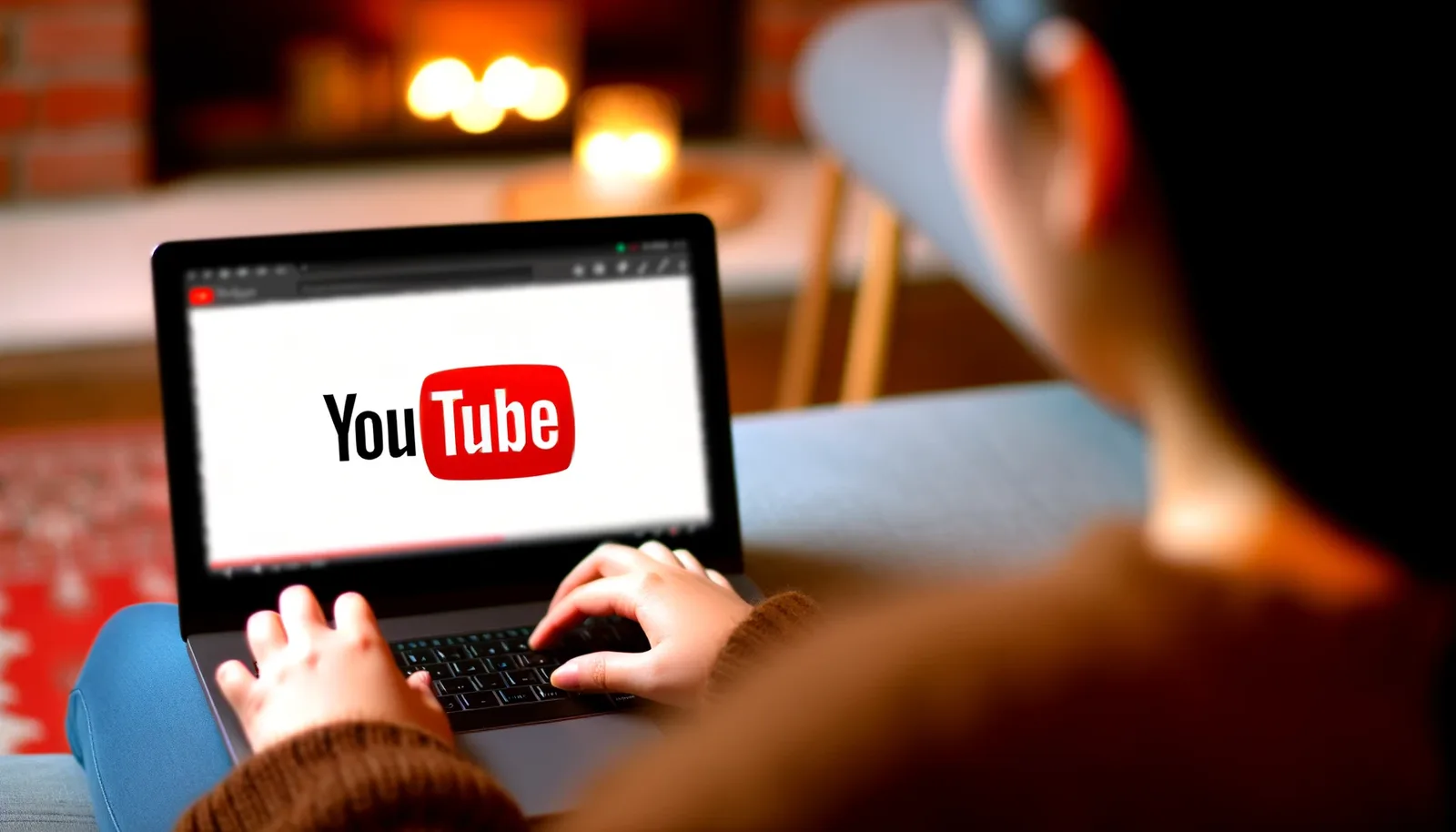 Person nutzt Laptop mit YouTube-Logo auf dem Bildschirm