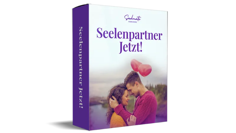 Produktbox des Kurses Seelenpartner Jetzt mit Paar und Herzsymbolen auf violettem Design
