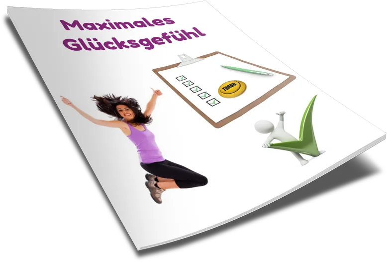 Mockup der Maximales Glücksgefühl Checkliste mit Klemmbrett, Stift und grünem Häkchen-Symbol