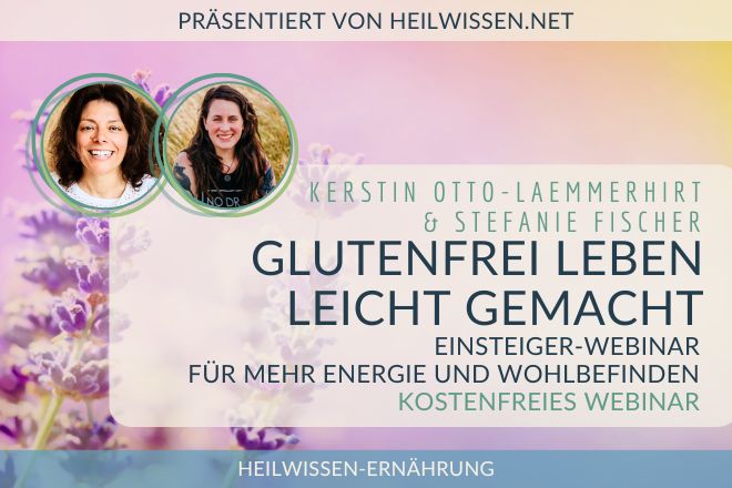 Glutenfrei leben – Selbstlernkurs von Kerstin Otto-Laemmerhirt 4 Webinar-Cover Glutenfrei leben leicht gemacht mit zwei Frauenporträts in grünen Kreisen