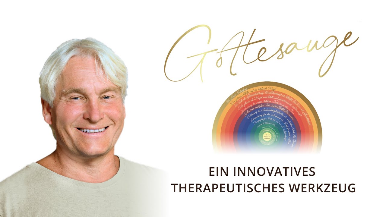 Uwe Albrecht mit Videotitel und Gottesauge-Symbol in Regenbogenfarben