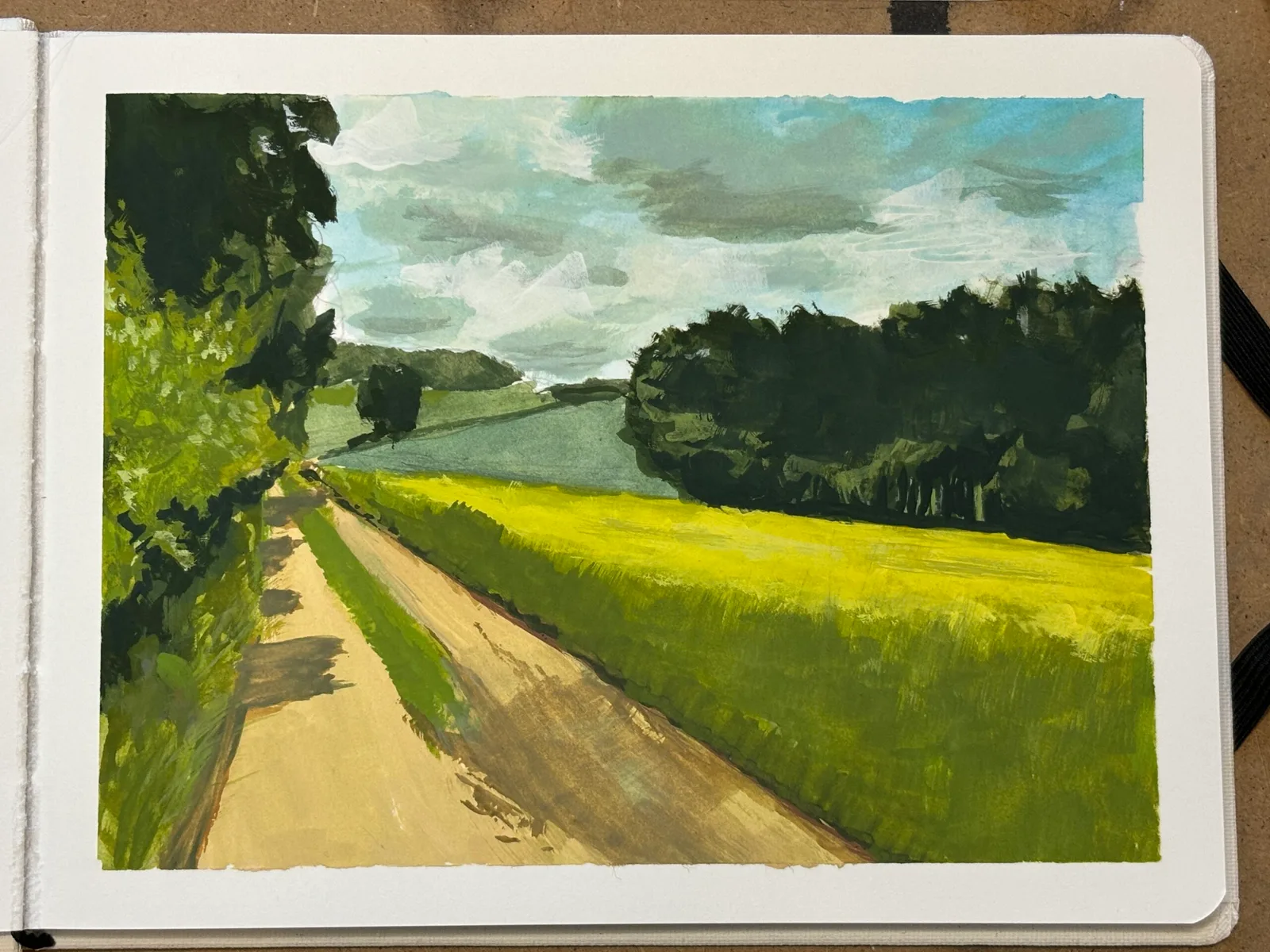 Gouache-Malerei mit bunten Farbflächen und Pinseln, Kursinhalt Gouache, meine Liebe!