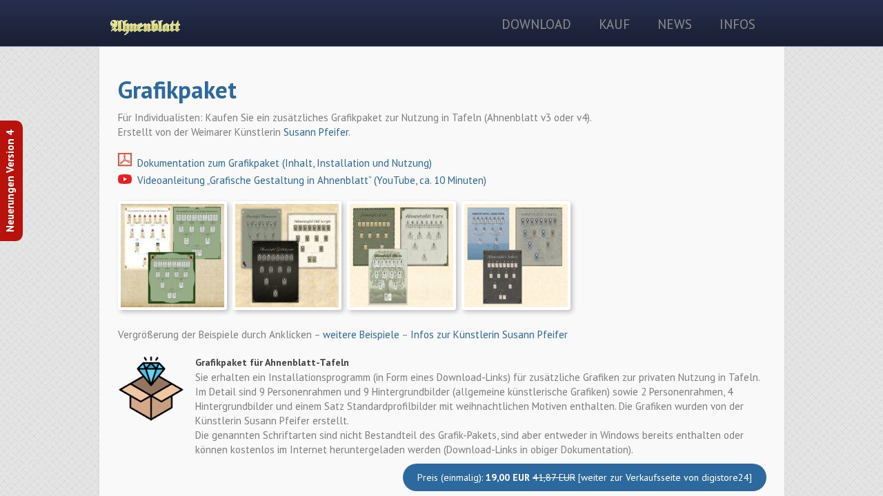 Grafikpaket für Ahnenblatt-Tafeln – Ansicht der Verkaufsseite