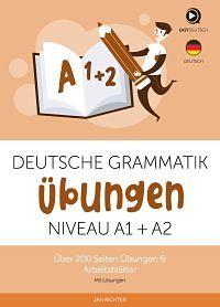 Grammatik Übungen B1 + B2 – Deutsch-Übungsbuch als E-Book 5 Thumbnail Grammatik Übungen Niveau A1 + A2 mit beigem Hintergrund und Buch-Illustration