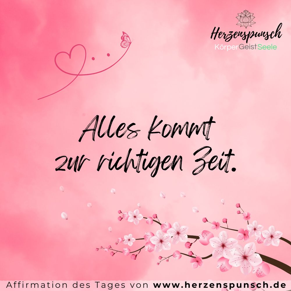 Grenzen setzen – Affirmations-Audioprogramm 5 Affirmationskarte mit rosa Hintergrund, Herz und Schmetterling, Blüten-Illustration