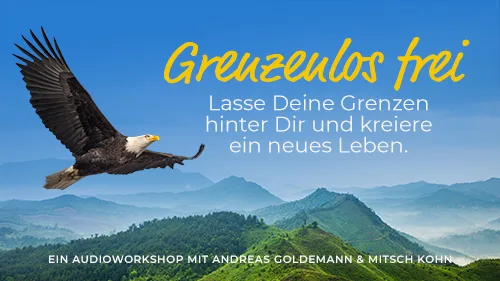 Grenzenlos frei Audioworkshop Teaser mit fliegendem Adler und Bergen