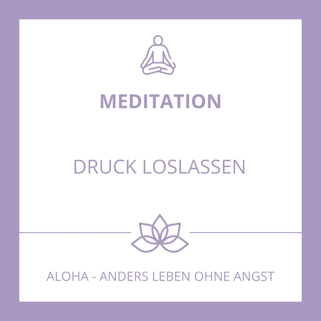 Meditation-Card mit violettem Lotus-Symbol und Text zum Druck-Loslassen auf Weiß und Lila