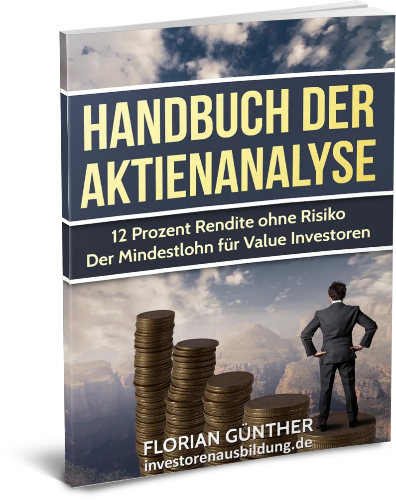 Handbuch der Aktienanalyse Cover mit 3D-Effekt, Münzstapel und Geschäftsmann