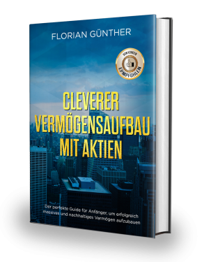 Handbuch-Cover 'Cleverer Vermögensaufbau mit Aktien' von Florian Günther mit Stadtbild