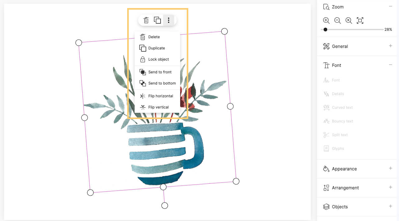 Context Menu des Handlettering Generator Plus