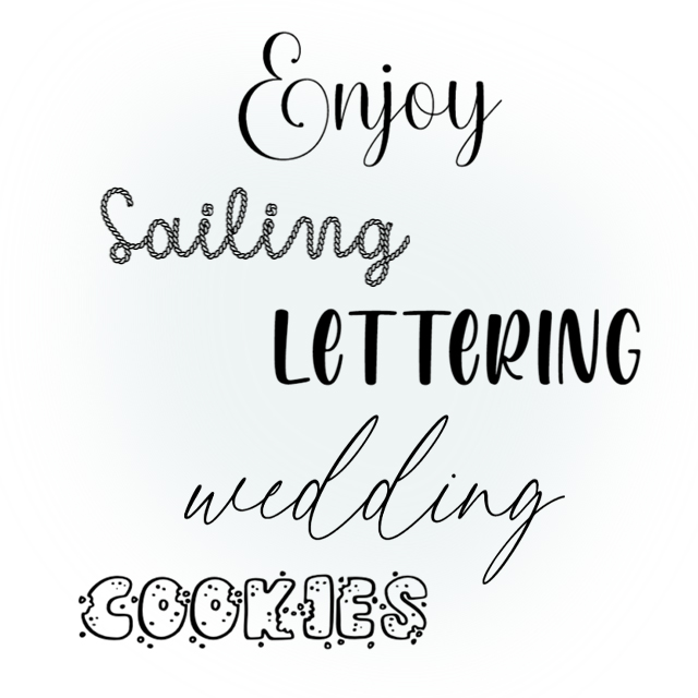 Übersicht verschiedener Schriftarten wie Enjoy, Sailing, Lettering, Wedding und Cookies