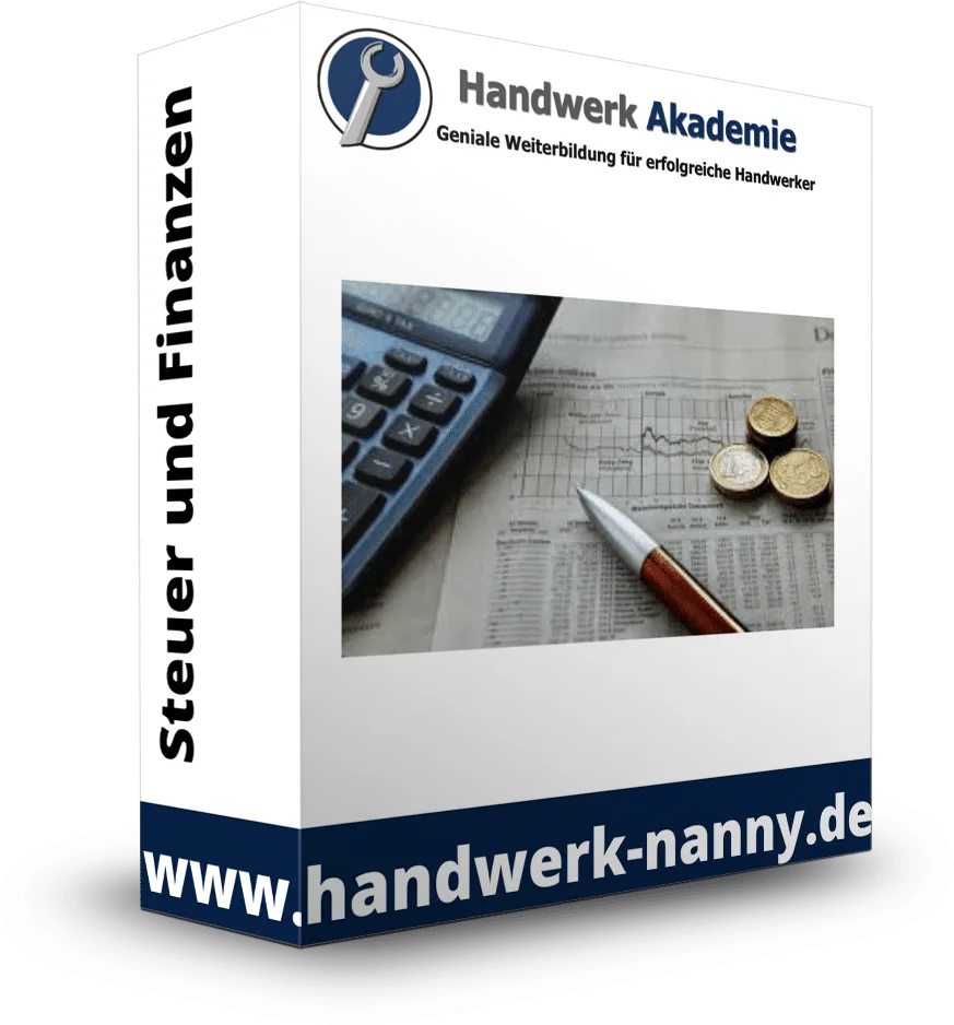 Produktbox Steuern und Finanzen von Handwerk Akademie mit Taschenrechner und Münzen Bild