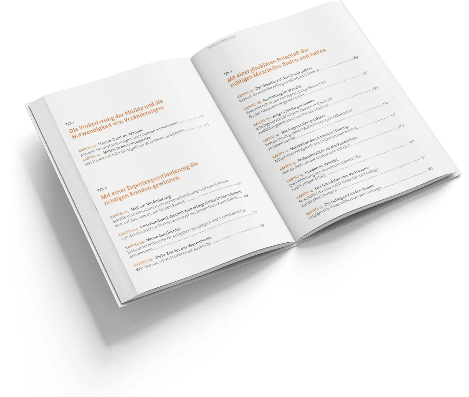 Aufgeschlagenes Buch Handwerk Smart.0 mit Inhaltsverzeichnis und Kapiteln