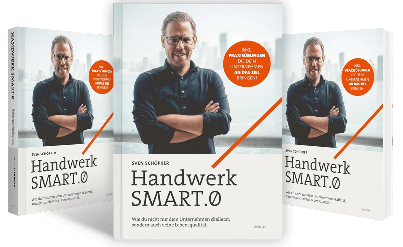 Mockup Buchcover Handwerk Smart.0 in dreifacher Ansicht mit Sven Schöpker