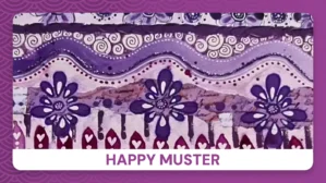 Hero-Banner Happy Muster Kurs mit lila Musterdesign und Blütenmotiven
