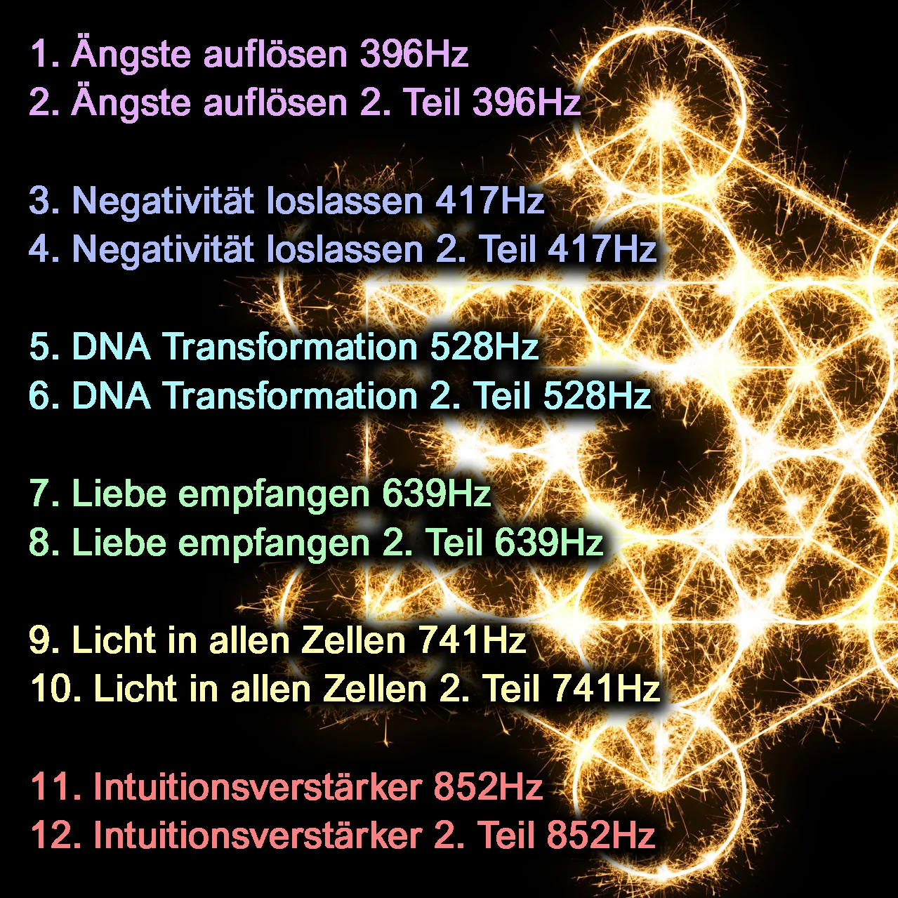 Heilende Solfeggio Frequenzen – Audio-Album zum Hören 5 Solfeggio Frequenzen Übersicht mit 12 Heilfrequenzen und Hz-Angaben