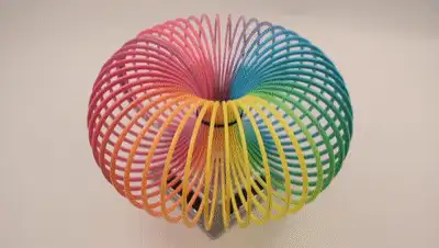 Heilige Geometrie – Zeichen- und Bastelkurs Torus 4 3D-Torus-Modell in Regenbogenfarben: rosa, gelb, grün und blau mit feiner Gitterstruktur