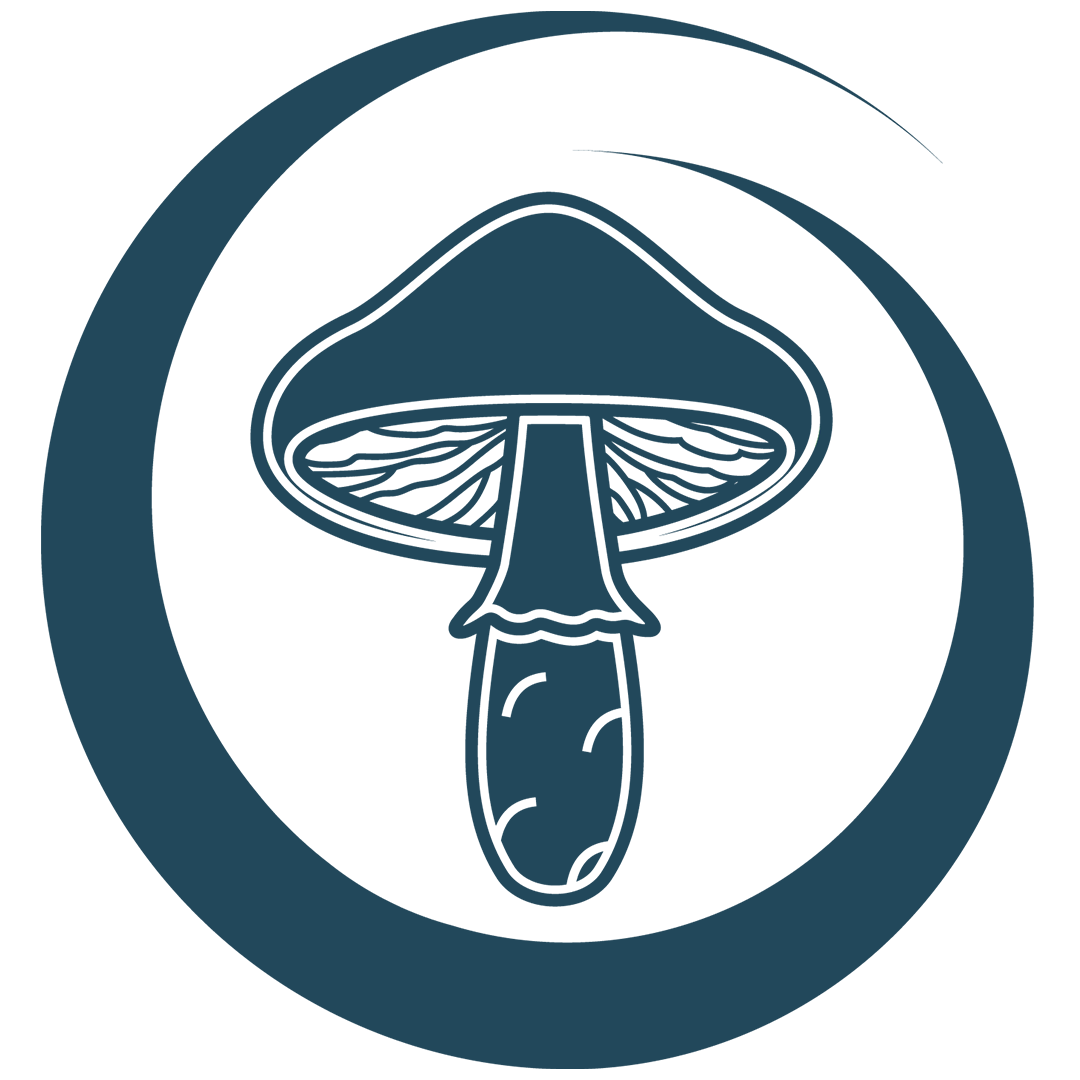 Dunkelblau-weißes Pilz-Icon mit Details und Lamellen in kreisförmigem Design