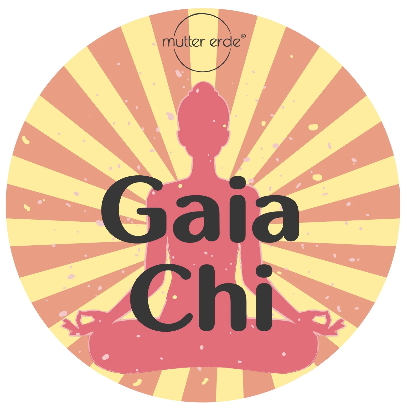 Logo mit Frauensilhouette in Rosa, Mutter Erde Schriftzug, Gaia Chi Mandala