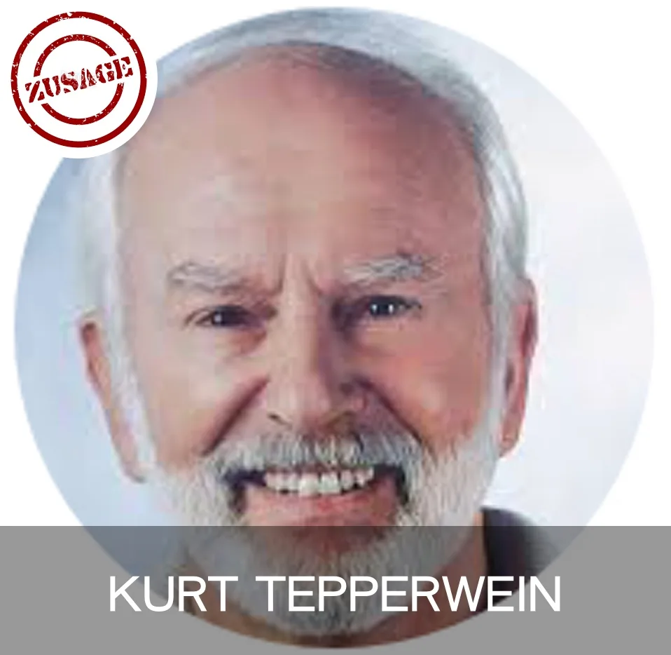 Kurt Tepperwein Portrait mit Zusage-Stempel