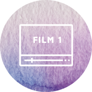 Hell werden im Kopf – Videokurs zur Intuition 5 Kreisförmiges Thumbnail für Film 1 mit Filmstreifen-Symbol auf violettem Farbverlauf