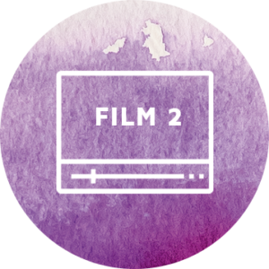 Hell werden im Kopf – Videokurs zur Intuition 6 Kreisförmiges Thumbnail für Film 2 mit Filmstreifen-Symbol auf violettem Farbverlauf